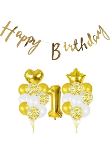 Happy Bırthday Yazılı Kaligrafi Konfetili Balon Seti