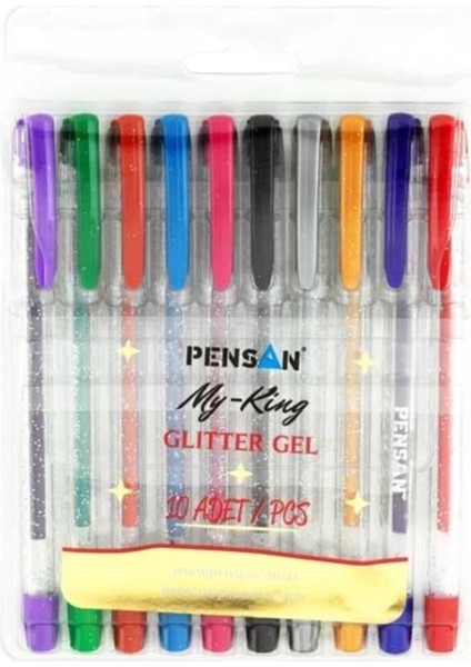 My-King 10 Renk Simli Tükenmez Kalem Seti Glitter Gel Glitter