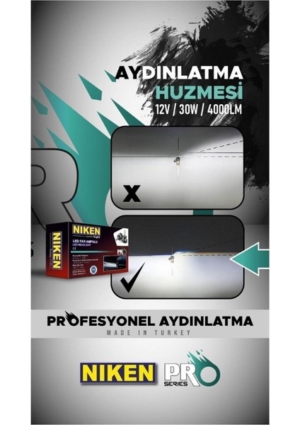 H7 LED Xenon Far Aydınlatma Seti Şimşek Etkili Pro Serisi Niken