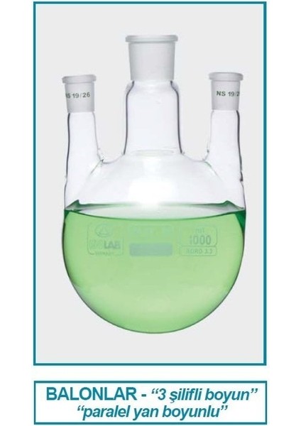 030.44.250 Balon-Dibi Yuvarlak-3 BOYUNLU-BOYUN:NS24/29-YAN BOYUN:NS19/26 - 250 ml (1 Adet)