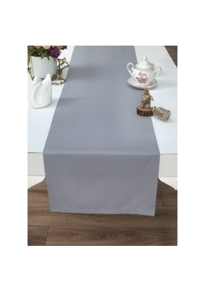 Gri Runner 40 x 140 cm Amerikan Servis Runner Pamuklu Düz Renk Runner