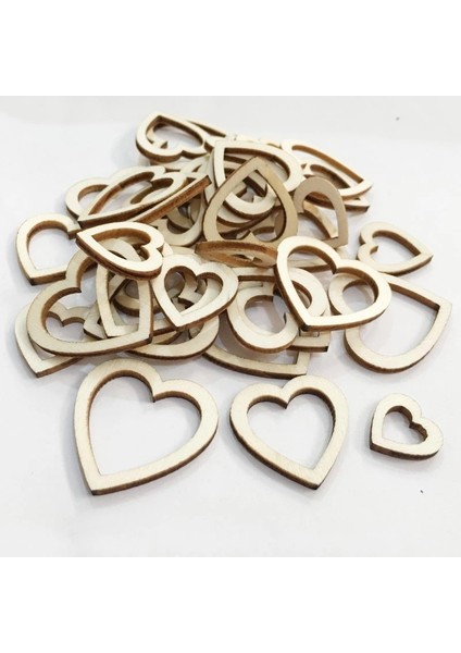 20 Adet Ahşap Içi Boş Kalp 6-8 cm