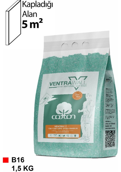 - Ipek Sıva | Canlı Sıva | Isı Ve Ses Yalıtımlı Sıva | %100 Pamuk | Turkuaz |B16- 1,5 Kg | 5m²