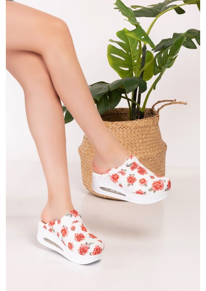 Kırmızı Gül Desenli Kapalı Airmax Bayan Ortopedik Sabo Terlik 900 modelleri