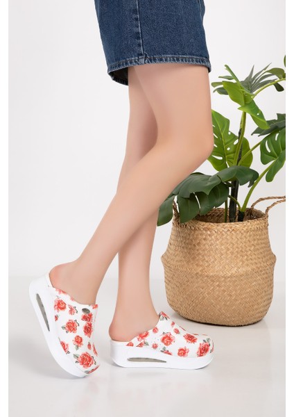 Kırmızı Gül Desenli Kapalı Airmax Bayan Ortopedik Sabo Terlik 900 fırsatları