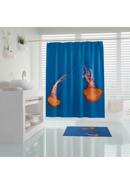 Polyester Kumaş Deniz Anası Desen Banyo Perdesi Yerli Üretim 180X200 cm Duş Perdesi C-Halkalı