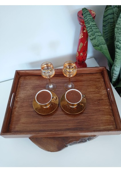 Ahşap Eskitme Dekoratif Kahve, Çay, Söz, Nişan, Sunum , Servis Tepsisi