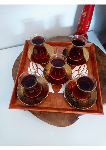 El Boyaması Ahşap Eskitme Kare Çay, Kahve, Söz Nişan Dekoratif Servis Sunum Tepsisi