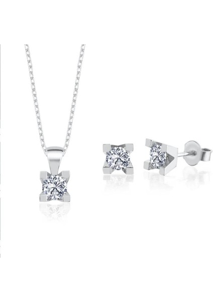 Unique Shine 2.25 Karat Mia Zirconia Benzersiz Zerafet Ikili Tektaş Gümüş Set