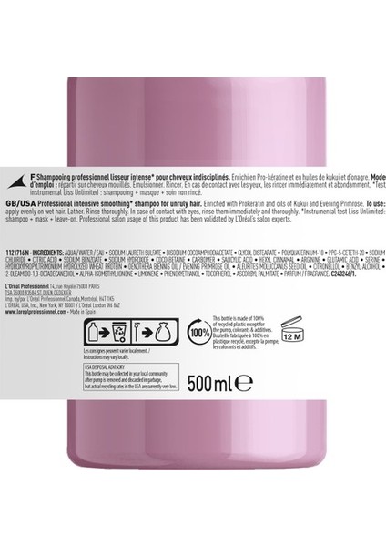 L'oreal Professionnel Serie Expert Liss Unlimited Elektriklenme Karşıtı Ve Yumuşaklık Veren Şampuan 500 Ml