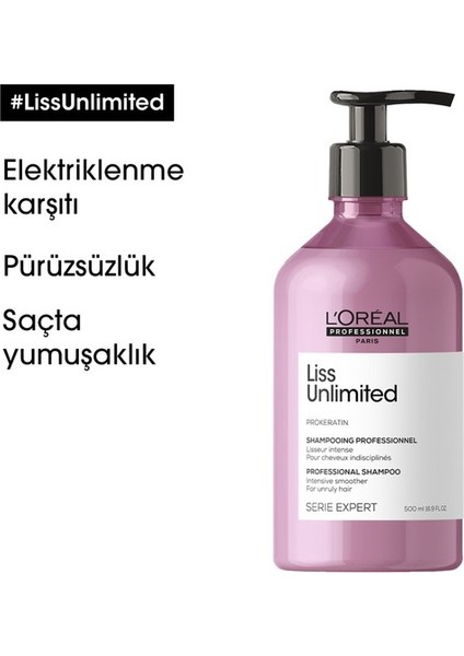 L'oreal Professionnel Serie Expert Liss Unlimited Elektriklenme Karşıtı Ve Yumuşaklık Veren Şampuan 500 Ml