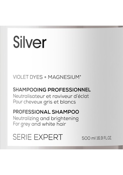 Loreal Professionnel Serie Expert Silver Çok Açık Sarı Gri Ve Beyaz Saçlar Için Renk Dengeleyici Mor Şampuanı 500 Ml