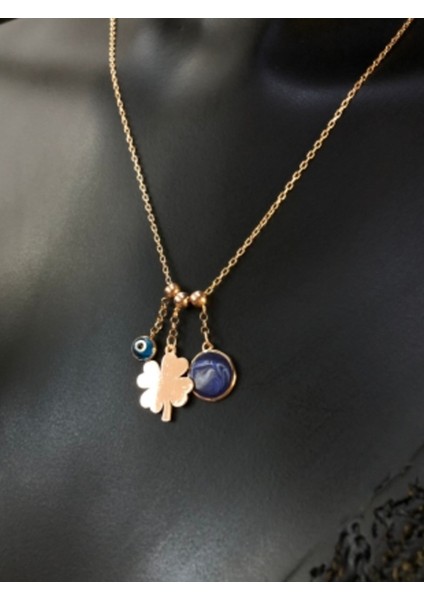 Kişiselleşen Yonca Göz Mine Detaylı Roze Renk Gümüş Kolye Sarı,beyaz Renk Seçeneği