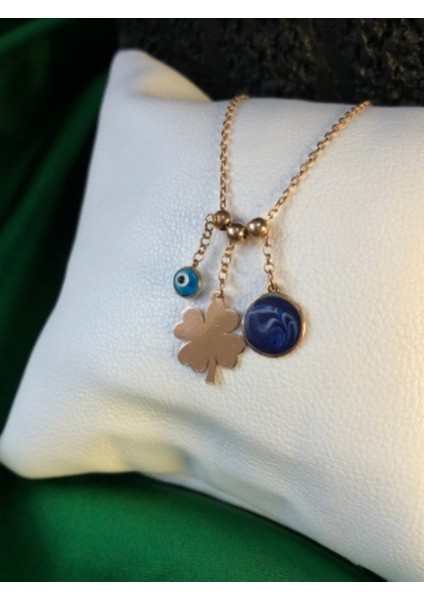 Kişiselleşen Yonca Göz Mine Detaylı Roze Renk Gümüş Kolye Sarı,beyaz Renk Seçeneği fiyatları