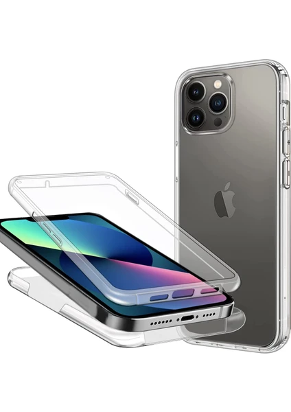 Apple iPhone 13 Pro Kılıf 360 Şeffaf Ön Arka Koruma Silikon