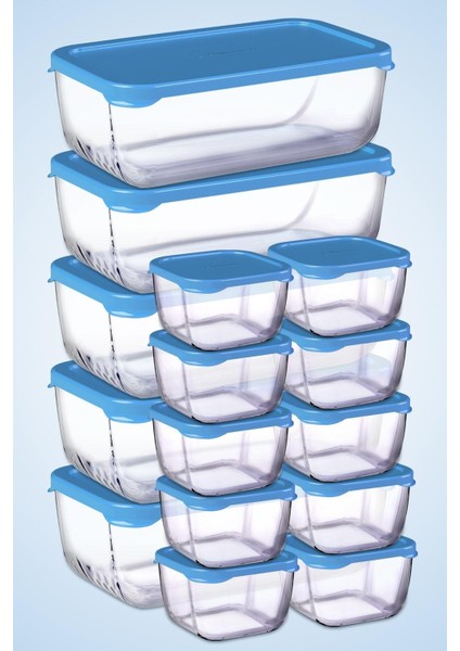 15 Parça Snowbox Mavi Kapaklı Saklama Kabı Takımı / 5 Büyük + 10 Küçük / Özel Set
