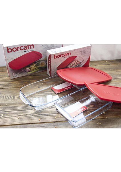 Borcam Kırmızı Pls Dikdörtgen Fırın Tepsi Ve Saklama Kabı 2 Si Birlikte 59864 -59006 5912