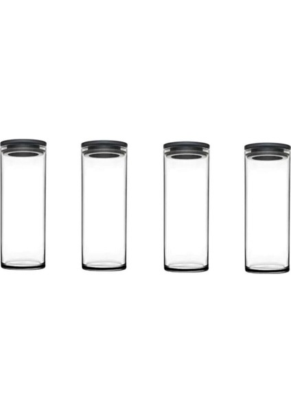 43756 Vakumlu Cam Kavanoz - Cam Erzak Saklama Kabı 4 Lü Gri 1230 Cc