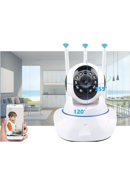 Wi-Fi Kablosuz Cmr5 Ip Güvenlik ve Bebek Kamerası 360 Derece 3 Anten
