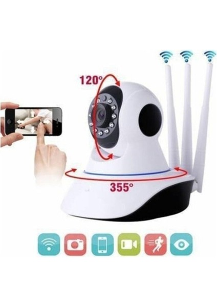 Wi-Fi Kablosuz Cmr5 Ip Güvenlik ve Bebek Kamerası 360 Derece 3 Anten