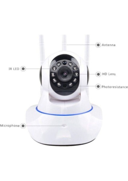 Wi-Fi Kablosuz Cmr5 Ip Güvenlik ve Bebek Kamerası 360 Derece 3 Anten