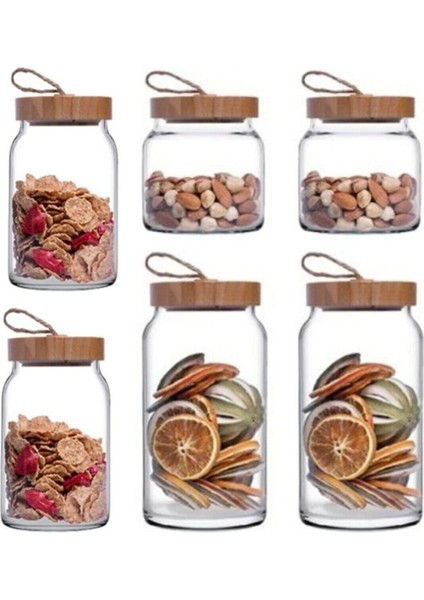 Woody Bamboo Kapaklı Kavanoz Takımı 6 Adet 12 Parça