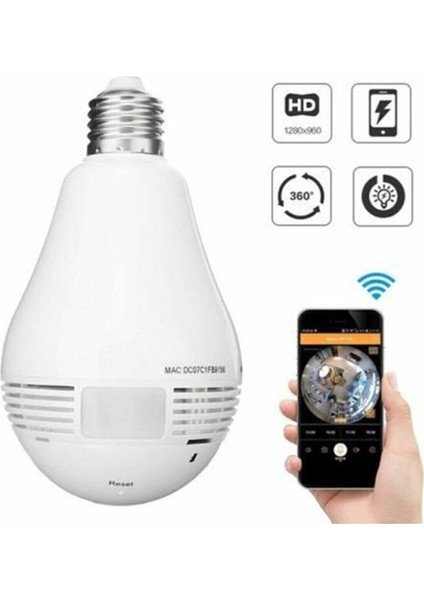 Ip Kamera 360 Derece Balıkgözü Panoramik Wifi P2P Ağ Ip Ampul Kamera Cmr8