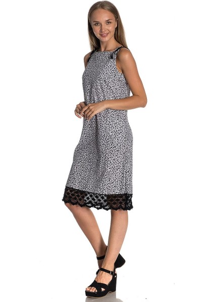 Dantel Detaylı Askılı Poplin Elbise