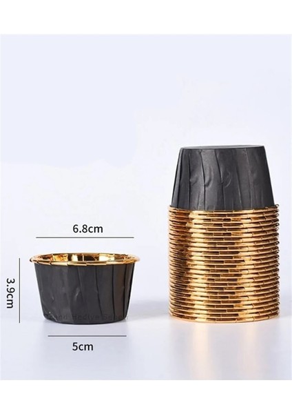 Kağıt Muffin Kek ve Sufle Kapsülü Siyah Içi Metalik Gold