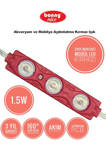 Akvaryum 2'li Modül LED Aydınlatma Kırmızı Işık Anahtarlı