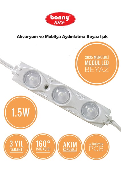 Akvaryum 2'li Modül LED Aydınlatma Beyaz Işık Anahtarlı