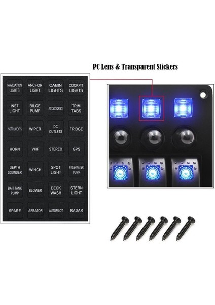 6 Çete Deniz Geçiş Rocker Anahtar Paneli Su Geçirmez 12V -24V Mavi Led. (Yurt Dışından)