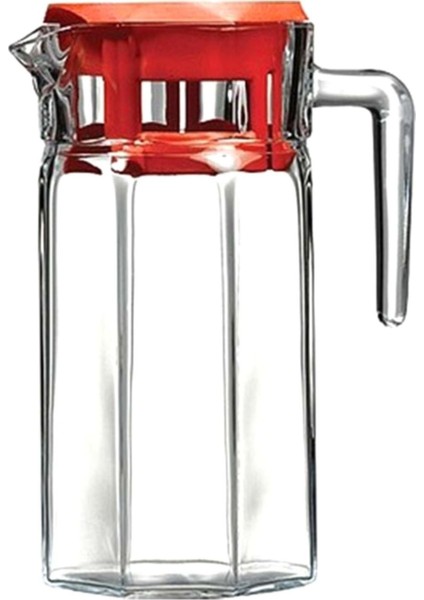 1.2l Köşem Cam Sürahi Kırmızı Kapaklı