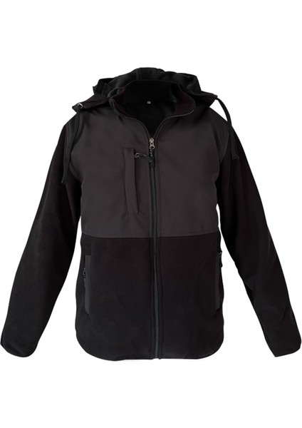 Softpolar Kapüşonlu Mont - Siyah - Slim Fit
