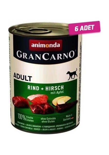 6 Adet - Animonda Gran Carno Sığır Etli Geyik ve Elmalı Yetişkin Köpek Konservesi 400 gr