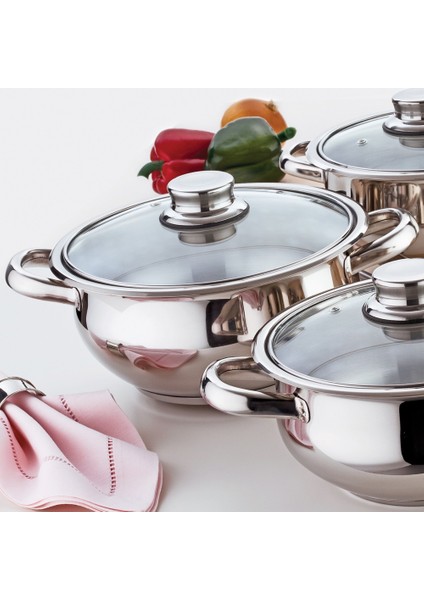 Mercan 6 Parça Mini Çelik Tencere Seti Cam Kapak
