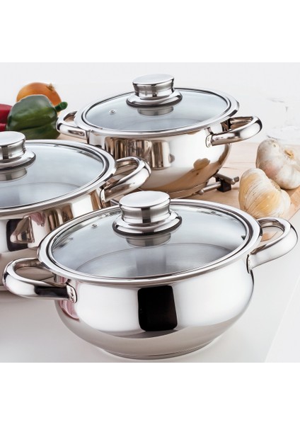 Mercan 6 Parça Mini Çelik Tencere Seti Cam Kapak