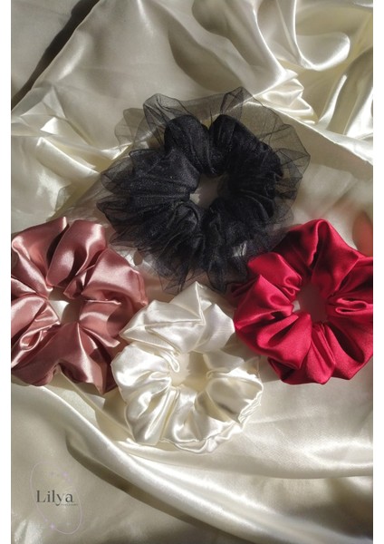 Kadın Lastikli Saten Simit Scrunchie Saç Toka Seti