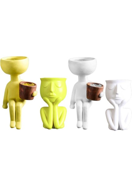 4x Reçine Flowerpot Kapalı Ofis Kaktüsü Flowerpot Süsleri (Yurt Dışından)