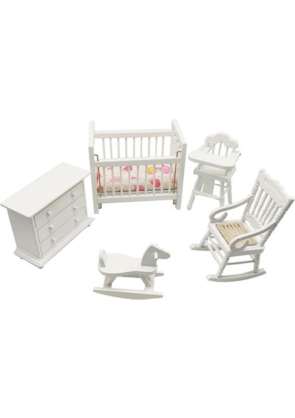 5x 1/12 Minyatür Sallanan At +Crib +Dolap Mobilya Dollhouse Aksesuar (Yurt Dışından)