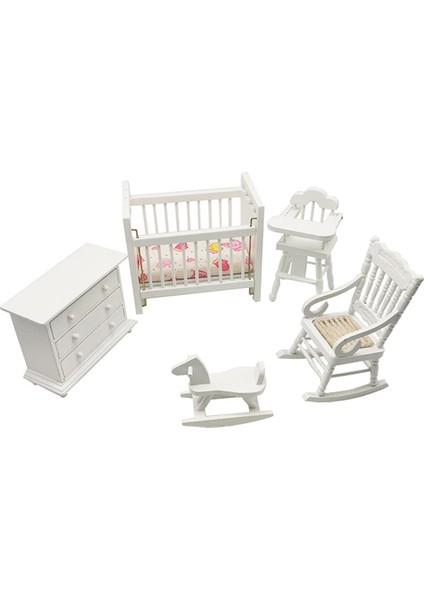 5x 1/12 Minyatür Sallanan At +Crib +Dolap Mobilya Dollhouse Aksesuar (Yurt Dışından)