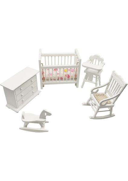 5x 1/12 Minyatür Sallanan At +Crib +Dolap Mobilya Dollhouse Aksesuar (Yurt Dışından)