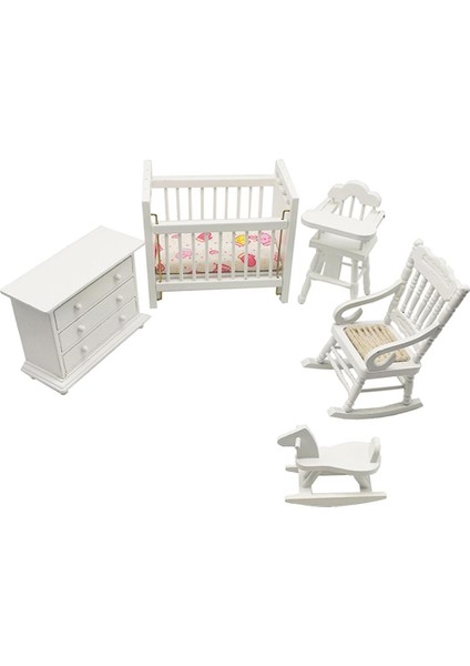 5x 1/12 Minyatür Sallanan At +Crib +Dolap Mobilya Dollhouse Aksesuar (Yurt Dışından)