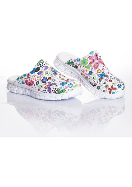 Kadın Kelebek Temalı Hafif Tabanlı Medikal Sabo Terlik Hemşire Terliği Hastane Terliği