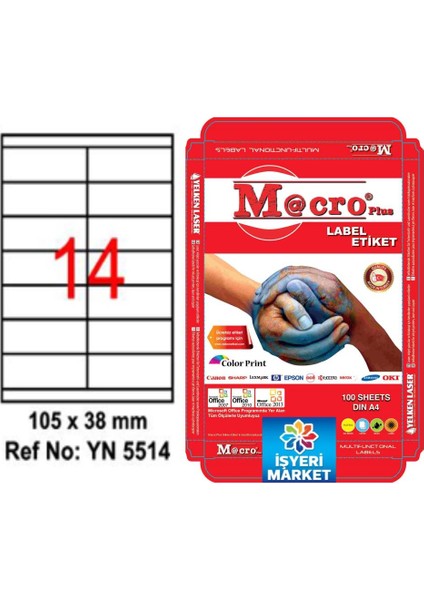 YN5514 Laser Etiket 14 'lü 105X38