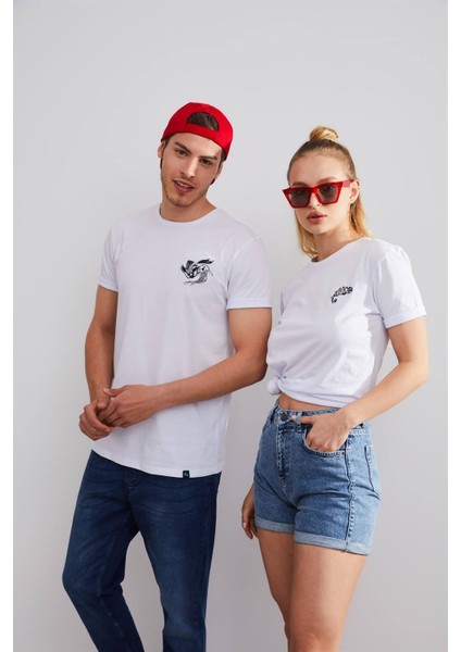 Unisex Iguana Beyaz Nakışlı T-Shirt modelleri