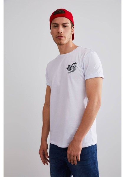 Unisex Yin Yang Balık Beyaz Nakışlı T-Shirt