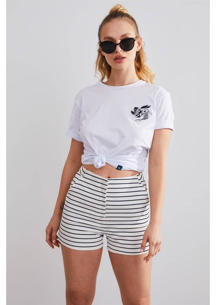 Unisex Yin Yang Balık Beyaz Nakışlı T-Shirt fiyatları