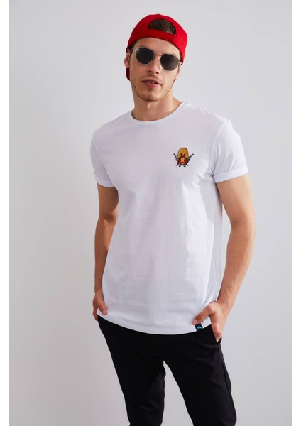 Unisex Sam Beyaz Nakışlı T-Shirt