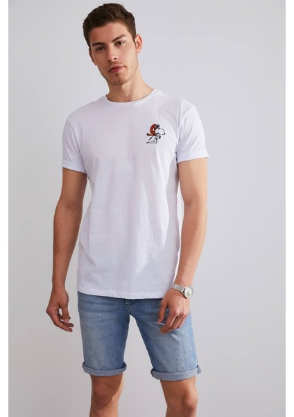 Unisex Snoopy Beyaz Nakışlı T-Shirt